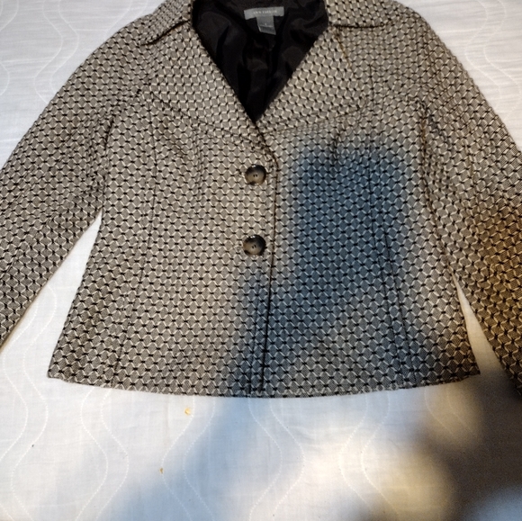 Women's Ann Taylor Black and White Geometric Pattern Blazer Jacket Size 0 - Picture 2 of 11
